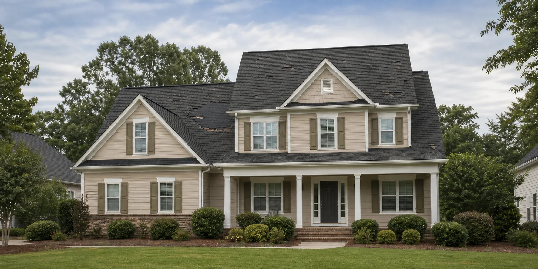 The same house before repair with storm roof damage