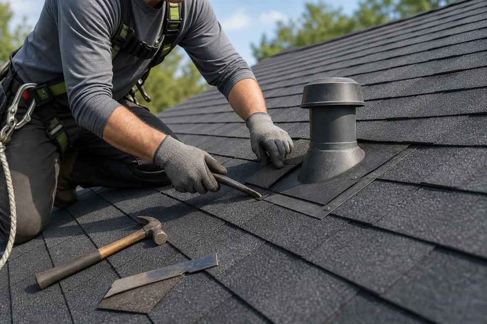 Roof leak repair around a roofing detail