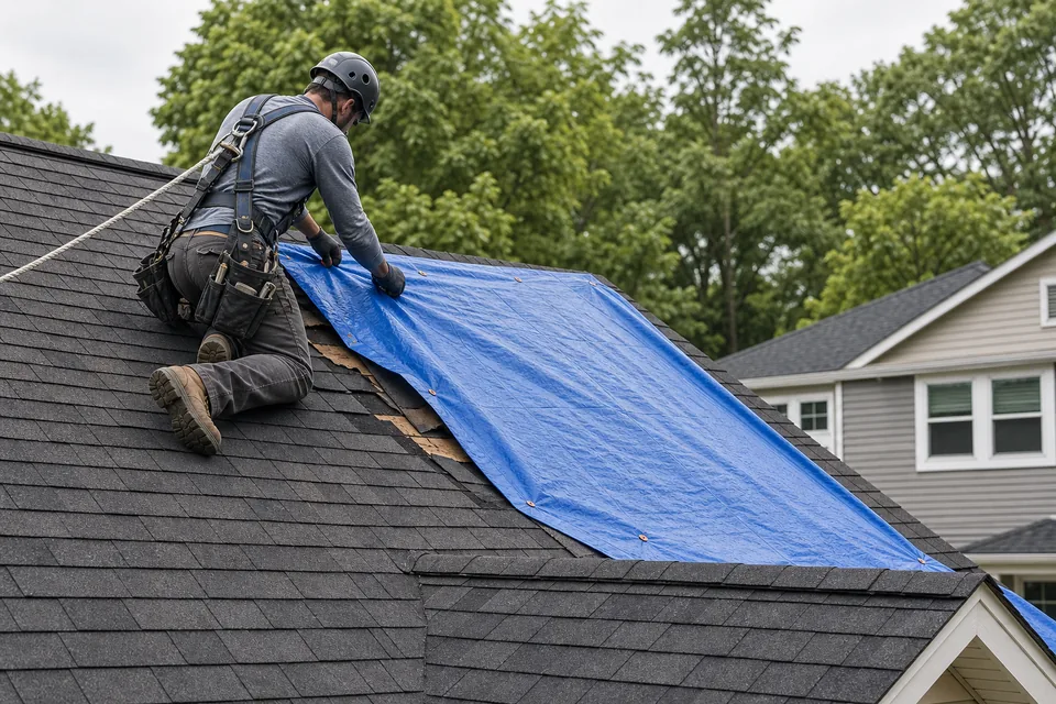 Temporary roof protection after storm damage